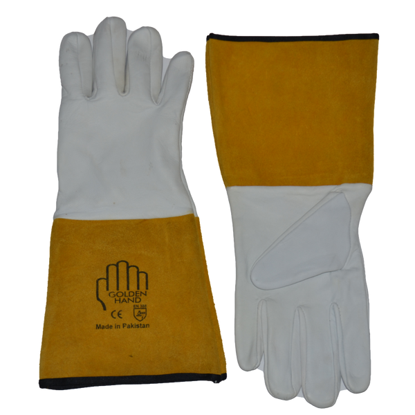 Golden Hand Long Argon Welding Gloves Yellow/White